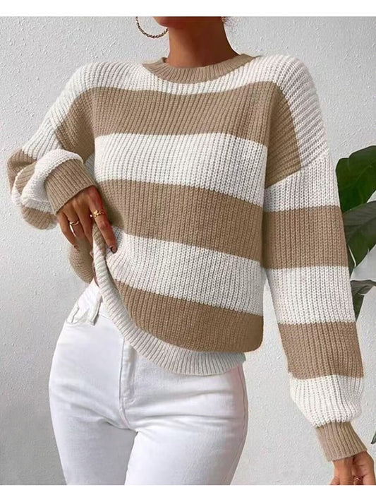 Striped Pullover Sweater for Women - Relaxed - Image 1