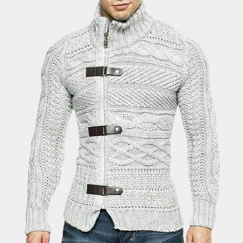 Cable Knit Zip-Up Sweater for Men - Slim Fit - Image 3