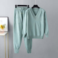 Knit Sweater Set for Women - V-Neck - Image 1