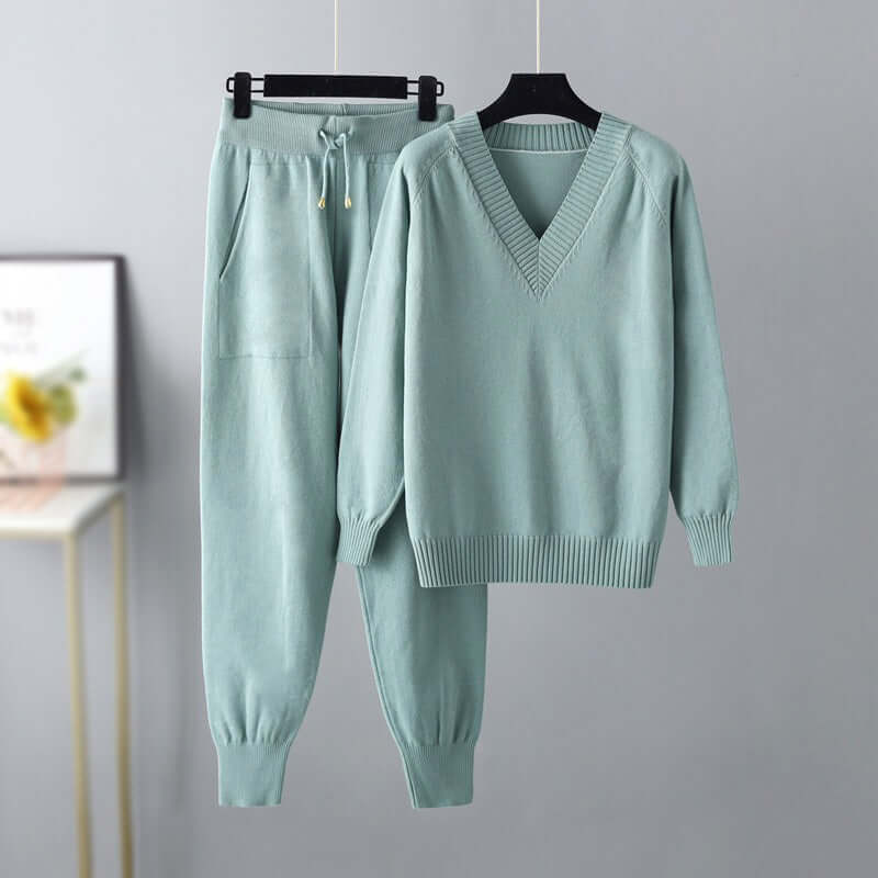 Knit Sweater Set for Women - V-Neck - Image 1