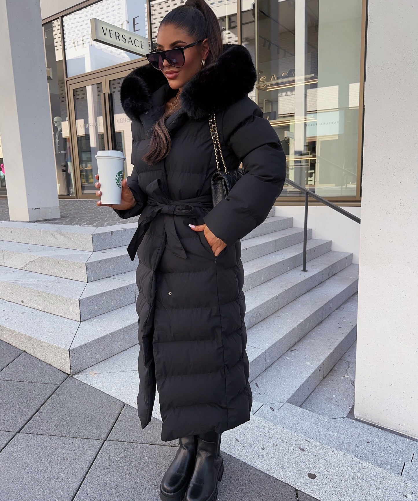 Puffer Coat for Women - Belted - Image 2