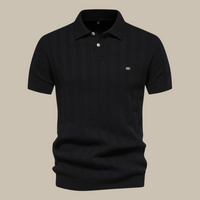 Slim Fit Polo Shirt for Men - Short Sleeve Textured - Vertical Stripe Button-Down - Image 1