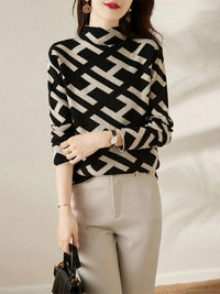 Pullover Sweater for Women - Geometric Print - Image 1