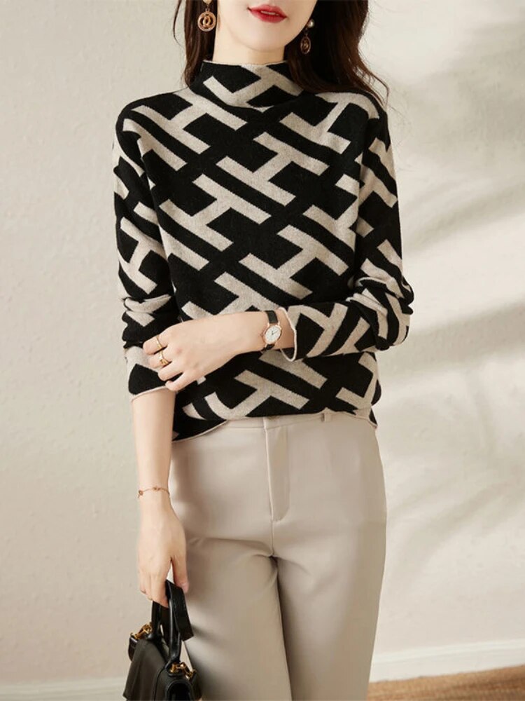 Pullover Sweater for Women - Geometric Print - Image 1
