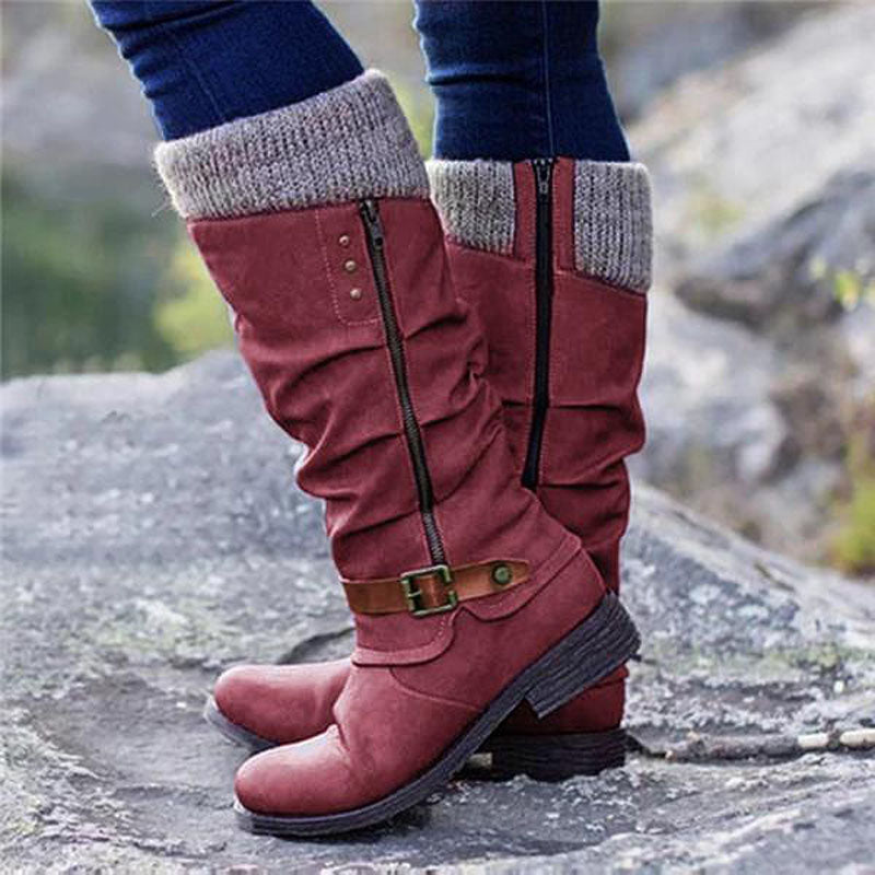 Slouch Knee High Boots for Women - Buckle Accent - Image 1