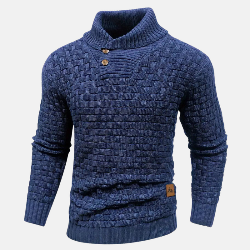 Shawl Collar Sweater for Men - Button Detail - Image 1