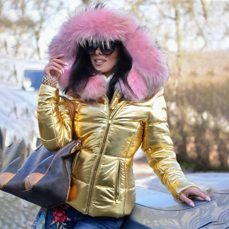 Puffer Jacket for Women - Fur Hood - Image 5