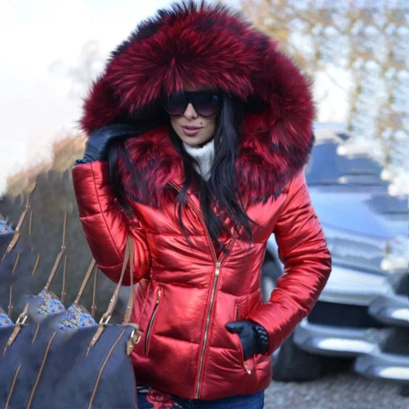 Puffer Jacket for Women - Fur Hood - Image 4