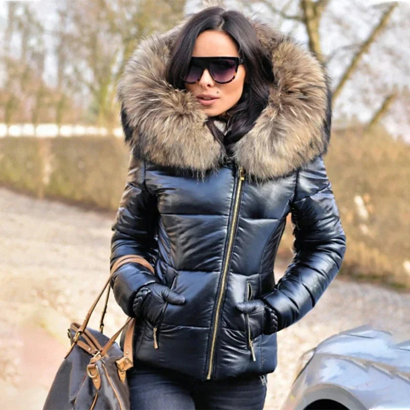 Puffer Jacket for Women - Fur Hood - Image 1
