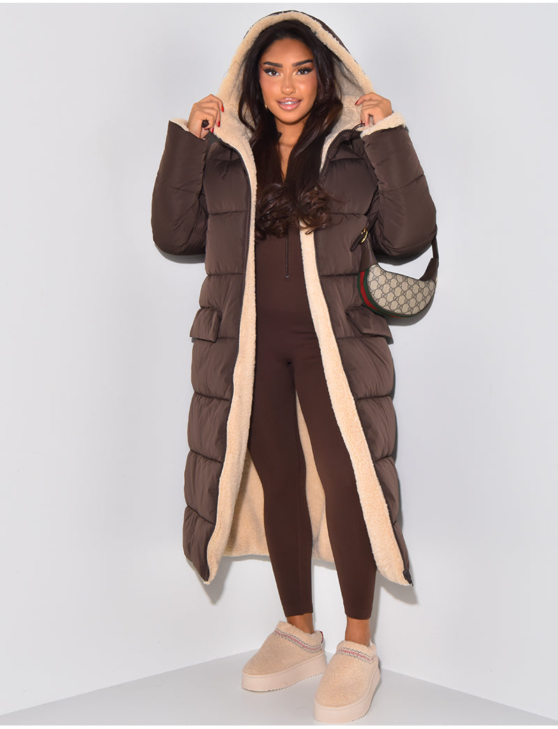 Long Puffer Jacket for Women - Hooded - Image 8