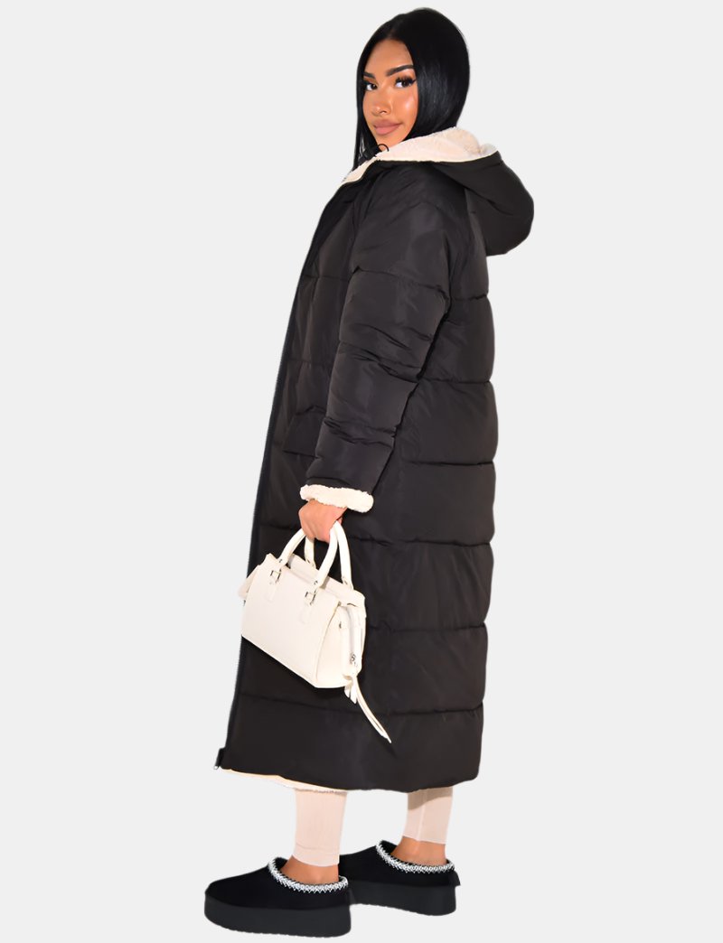 Long Puffer Jacket for Women - Hooded - Image 1