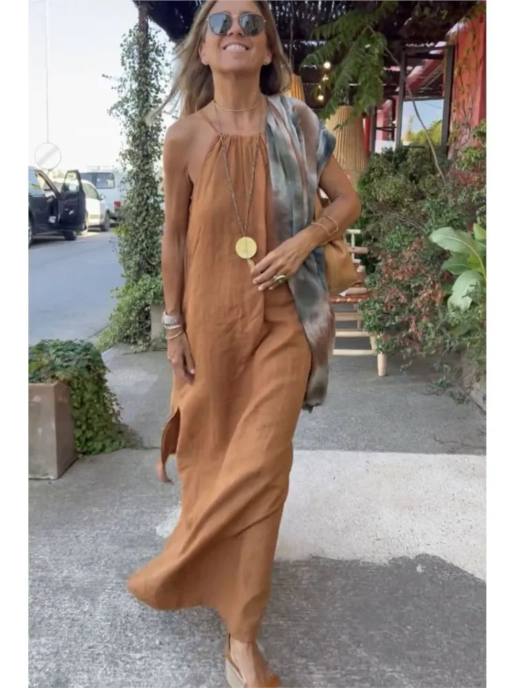 Maxi Halter Dress for women - Sleeveless A-Line - Side Slit Casual - Image 7