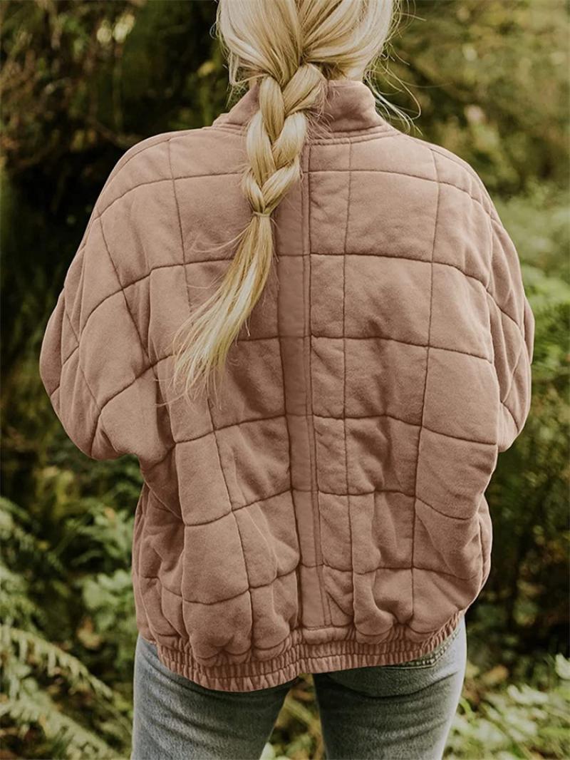 Quilted Bomber Jacket for women - Full Zip Stand Collar - Relaxed Fit - Image 10