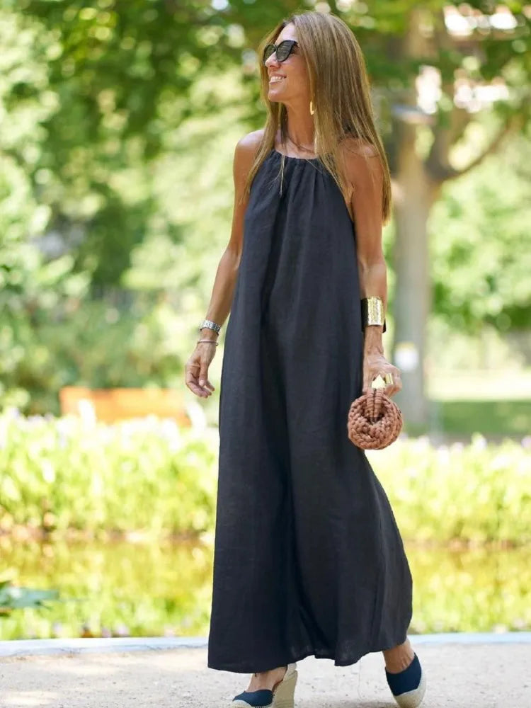 Maxi Halter Dress for women - Sleeveless A-Line - Side Slit Casual - Image 5