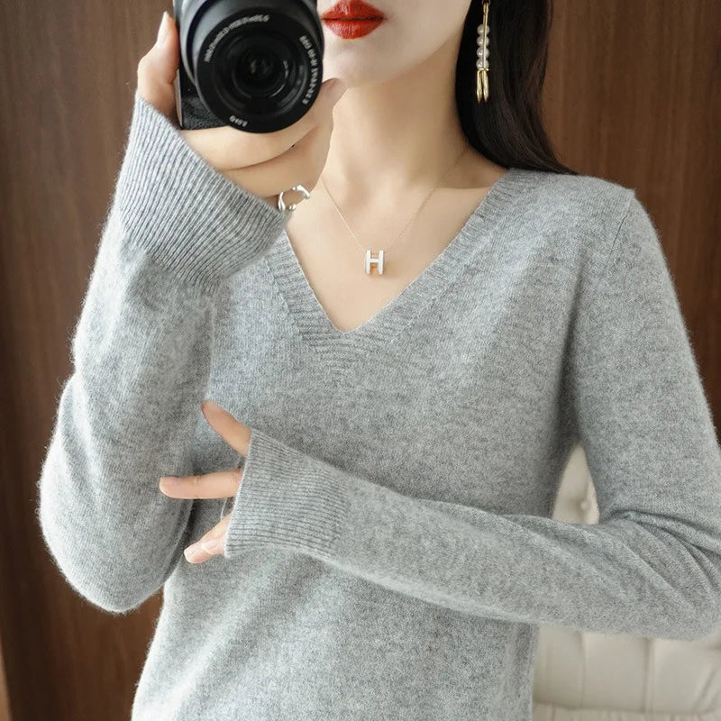 Knit V-Neck Sweater for Women - Long Sleeve - Image 9