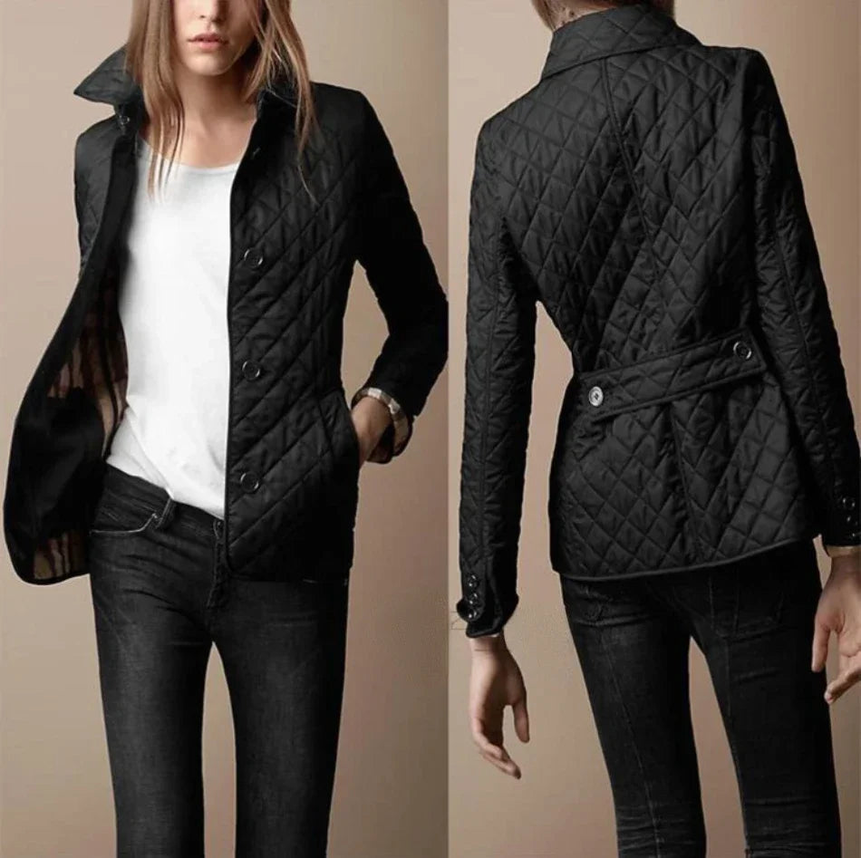 Quilted Collar Jacket for Women - Button-Down Hip Length - Image 6