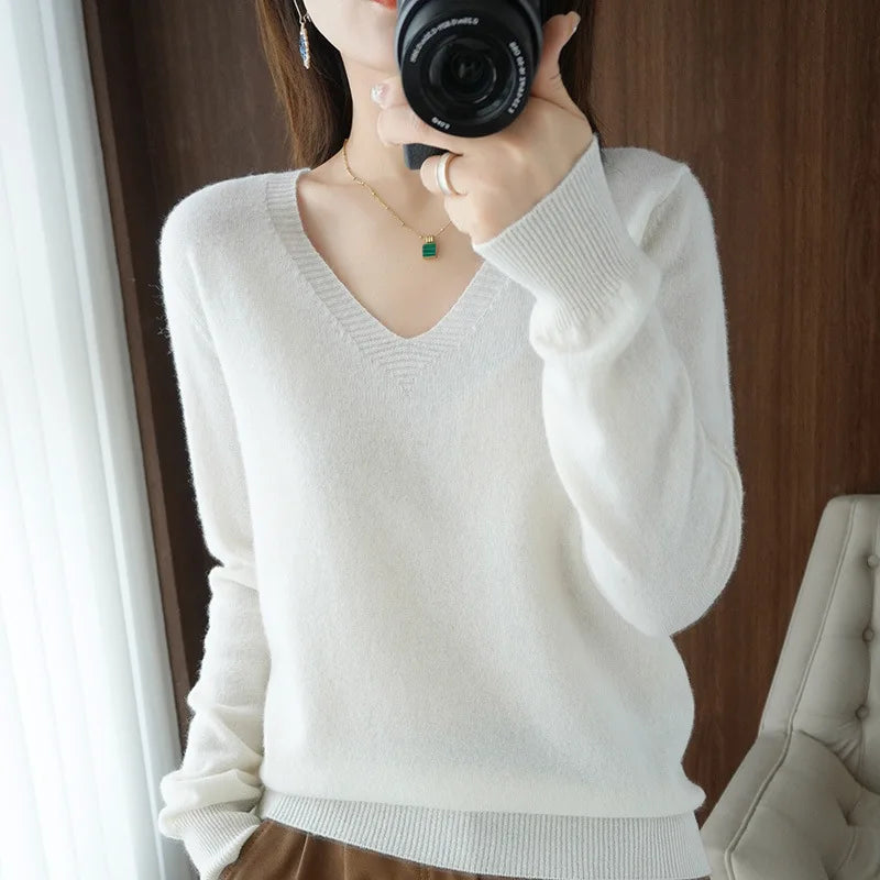 Knit V-Neck Sweater for Women - Long Sleeve - Image 12
