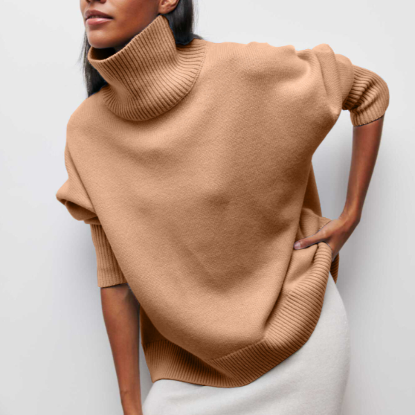 Oversized Turtleneck Sweater for Women - Ribbed Knit - Image 2