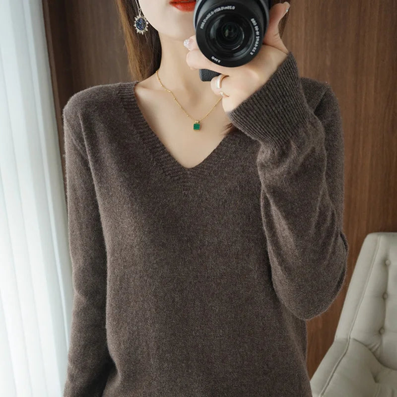 Knit V-Neck Sweater for Women - Long Sleeve - Image 6