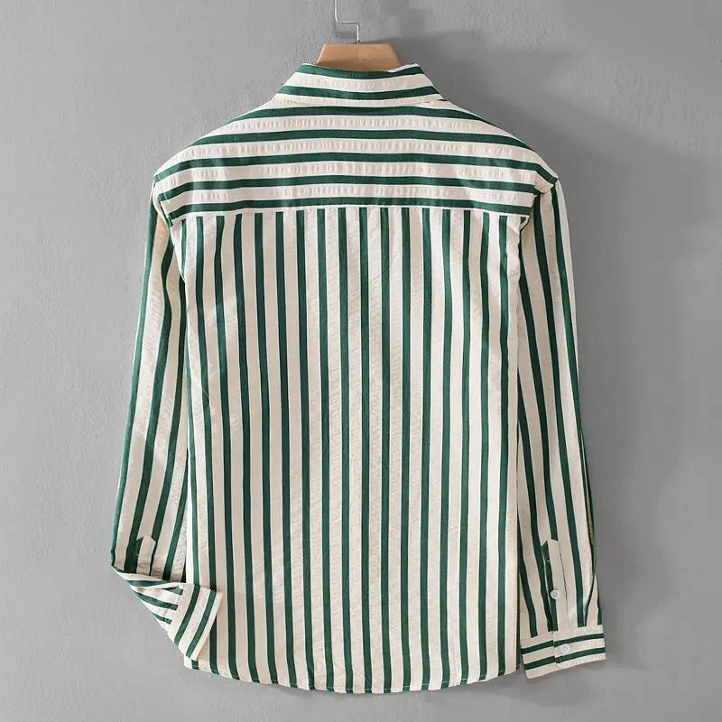 Striped Button-Up Shirt for men - Long Sleeve Point Collar - Chest Pocket Buttoned Cuffs - Image 1