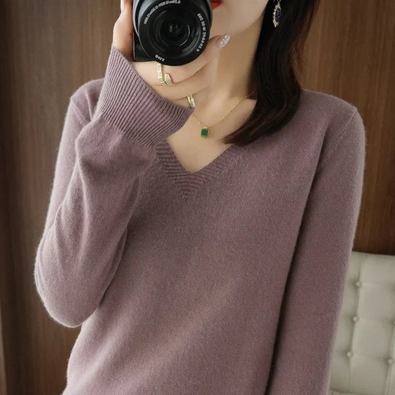 Knit V-Neck Sweater for Women - Long Sleeve - Image 3
