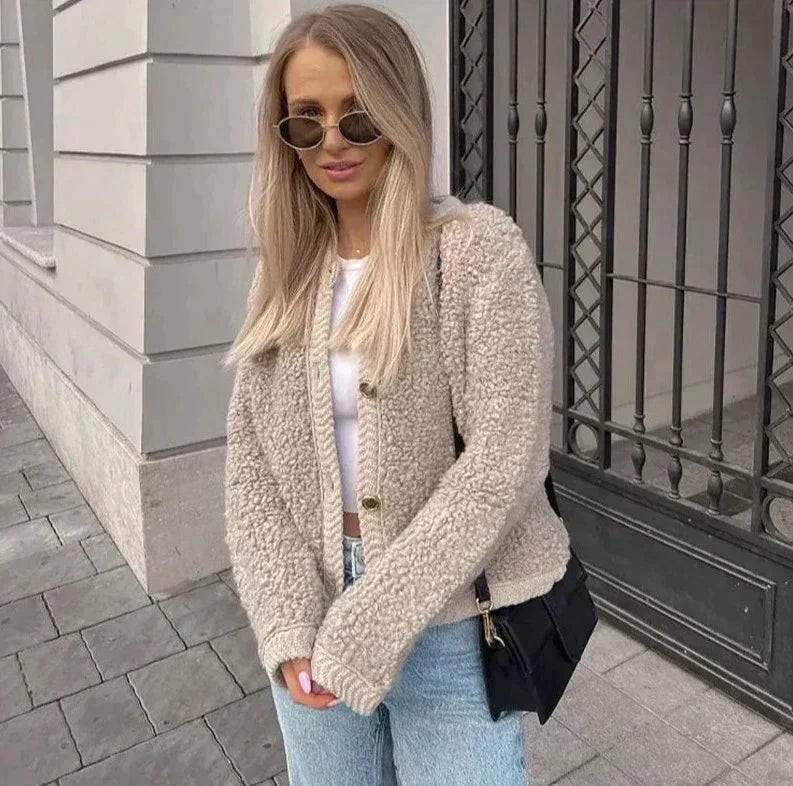 Crewneck Cardigan Jacket for Women - Button Front - Image 1