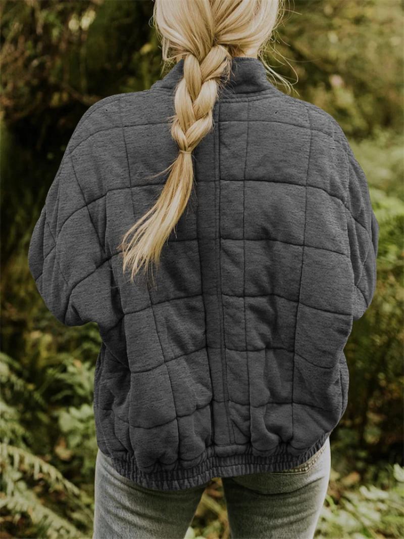 Quilted Bomber Jacket for women - Full Zip Stand Collar - Relaxed Fit - Image 6