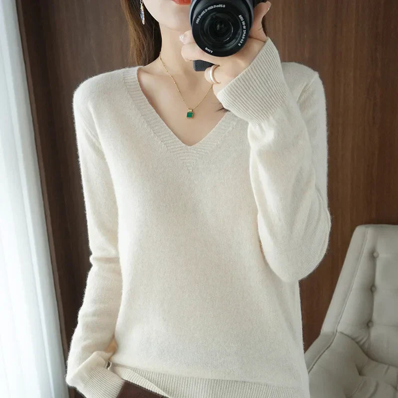 Knit V-Neck Sweater for Women - Long Sleeve - Image 7
