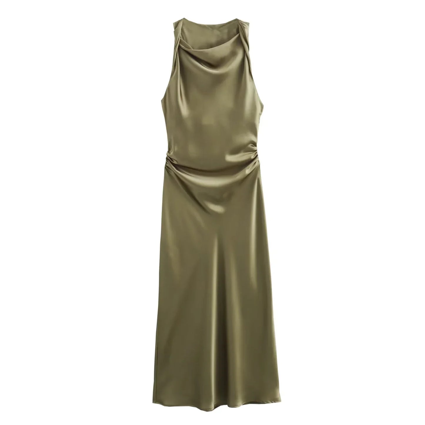 Sleeveless Midi Dress for Women - Cowl Neck Ruched - Image 5