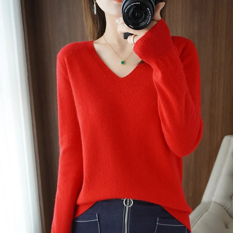 Knit V-Neck Sweater for Women - Long Sleeve - Image 11