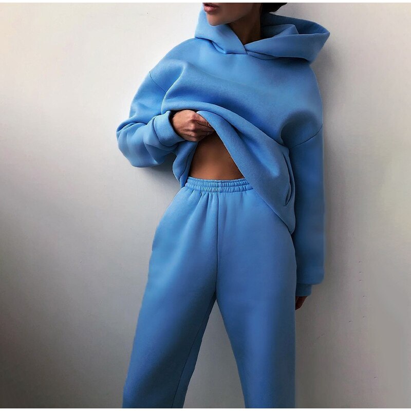 Hoodie Sweatpants Loungewear Set for Women - Elastic Waist - Image 10