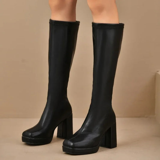 Platform Knee High Boots for Women - Round Toe - Image 1