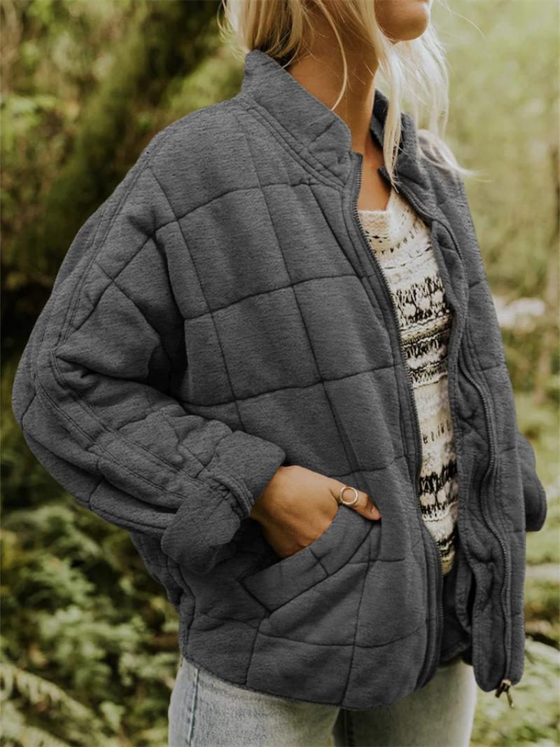 Quilted Bomber Jacket for women - Full Zip Stand Collar - Relaxed Fit - Image 1