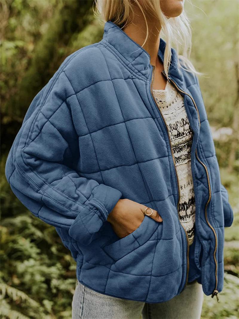 Quilted Bomber Jacket for women - Full Zip Stand Collar - Relaxed Fit - Image 3