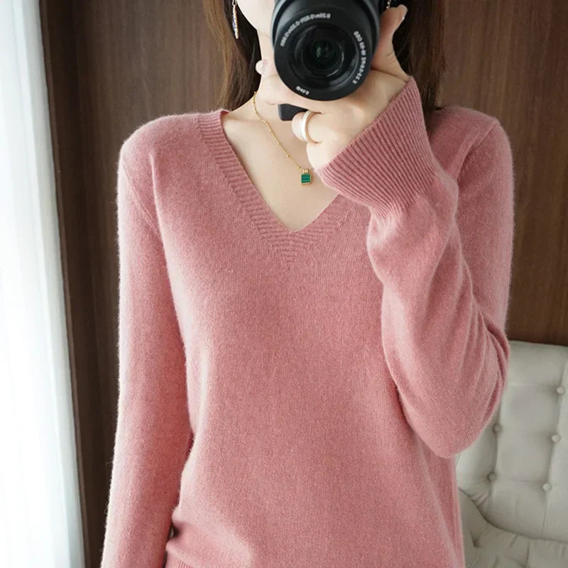 Knit V-Neck Sweater for Women - Long Sleeve - Image 1
