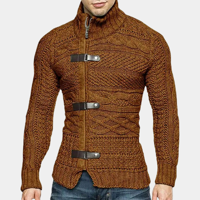 Cable Knit Zip-Up Sweater for Men - Slim Fit - Image 1