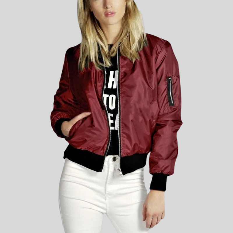 Bomber Jacket for Women - Ribbed Trim - Image 2