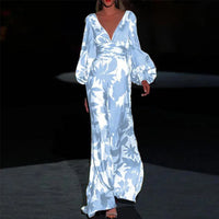 Floral Maxi Dress for Women - V-Neck Long Sleeve - Image 1