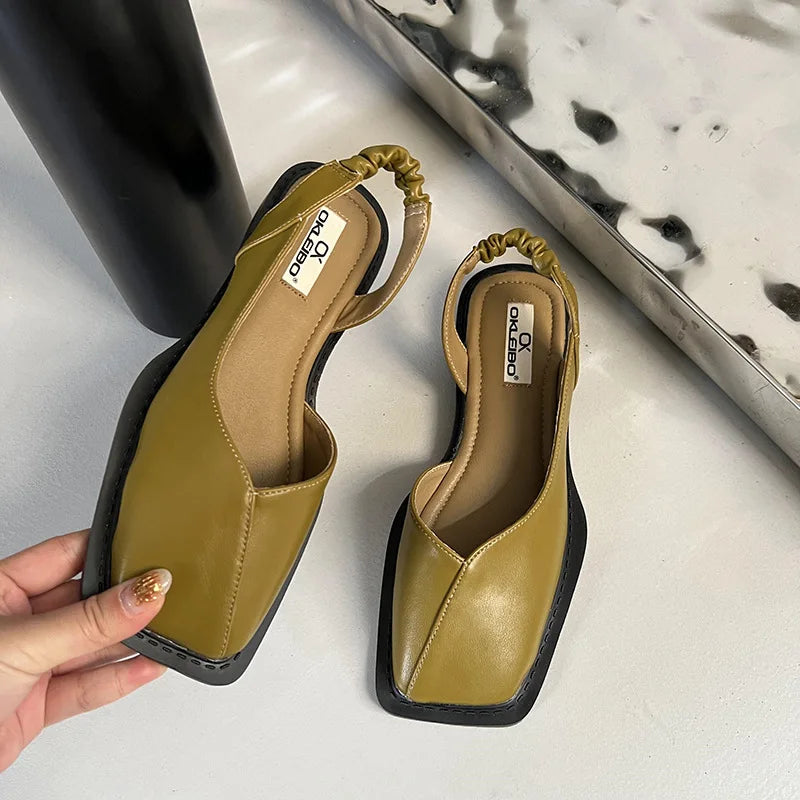 Square Toe Sandals for Women - Slingback Ballet Flats - Image 1
