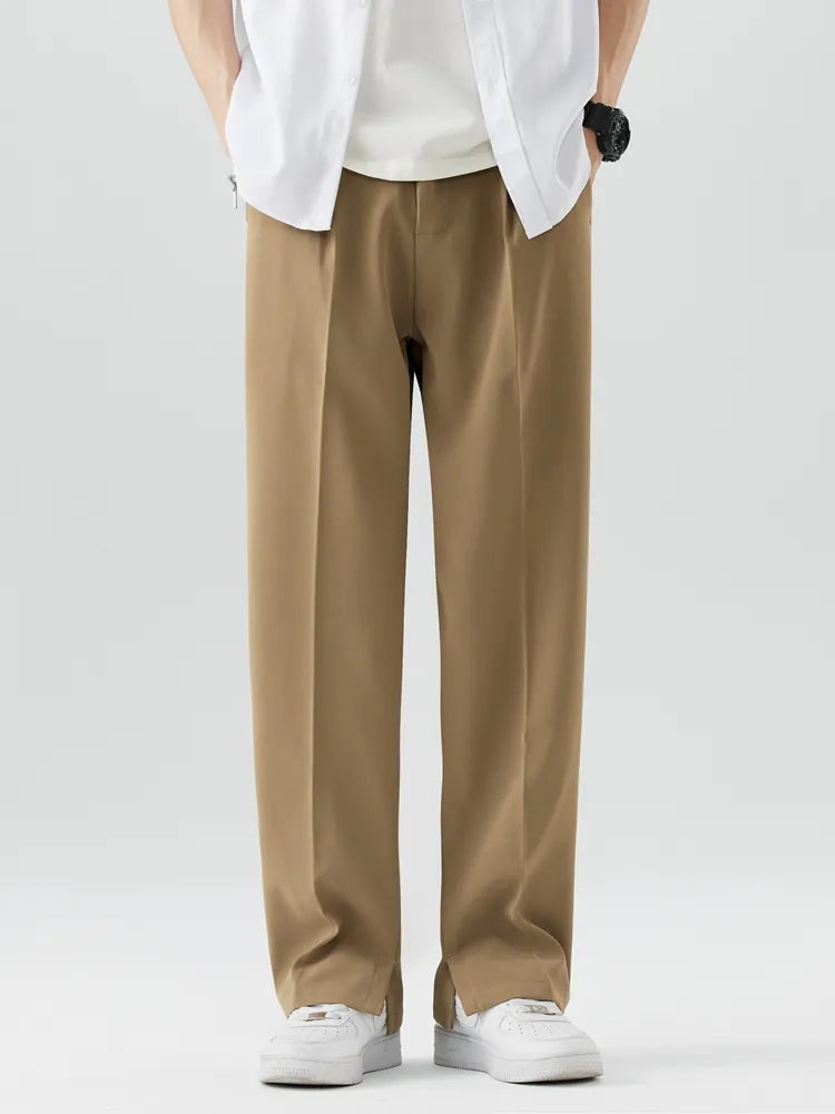 Wide Leg Pants for men - Pleated Straight Leg - Relaxed Fit Split Hem - Image 1