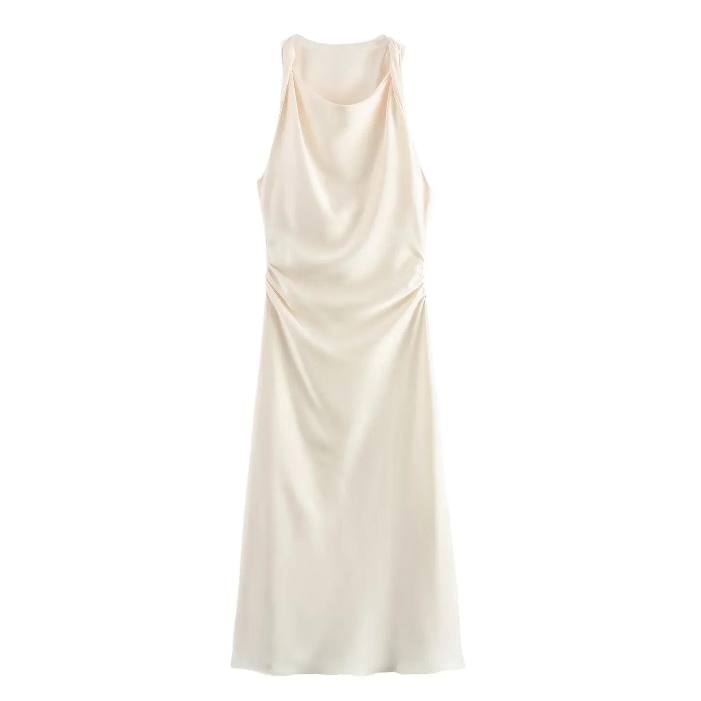 Sleeveless Midi Dress for Women - Cowl Neck Ruched - Image 3