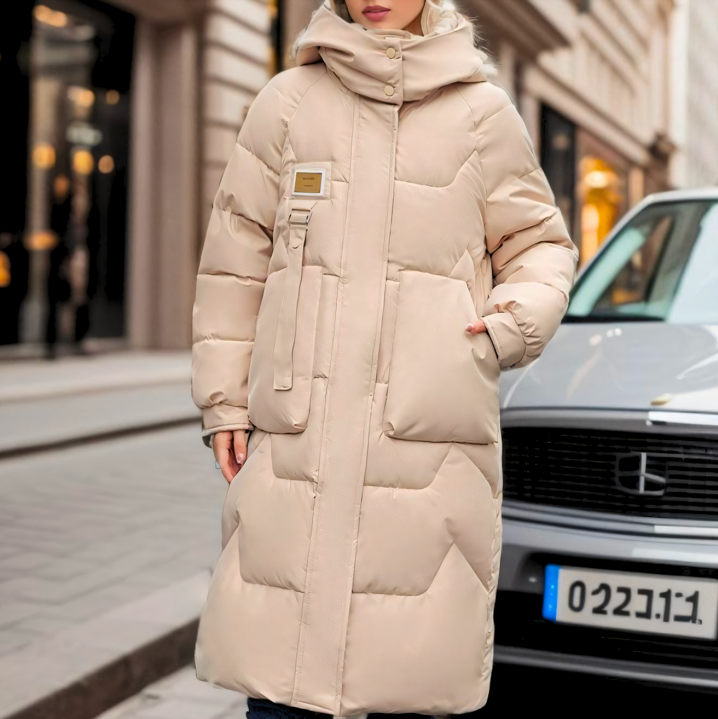 Long Puffer Coat for Women - Hooded - Image 2