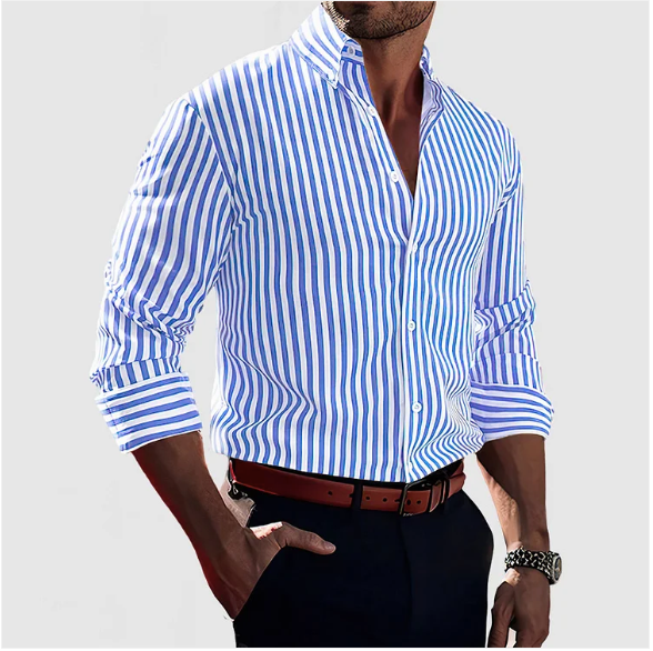 Striped Button-Down Shirt for men - Long Sleeve Slim Fit - Spread Collar Buttoned Cuffs - Image 5