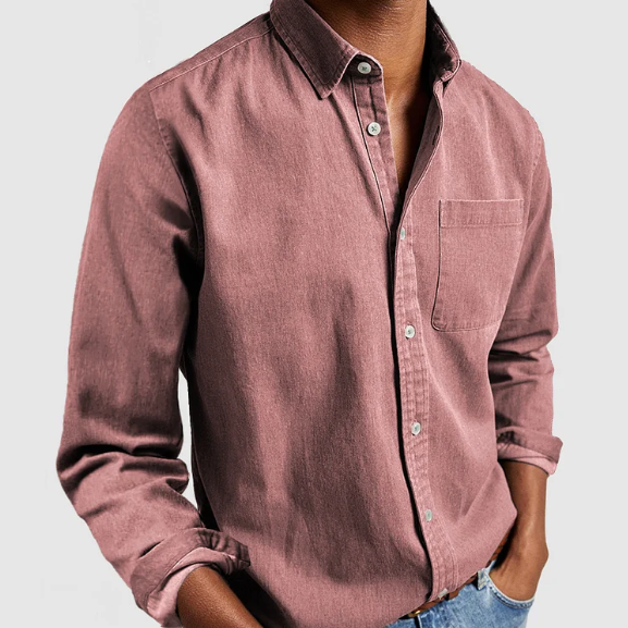 Long Sleeve Button-Down Shirt for Men - Chest Pocket - Image 1