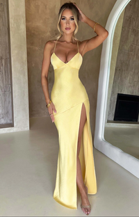 Spaghetti Strap Maxi Dress for Women - Slit Bodycon Lace-Up Back - Image 1