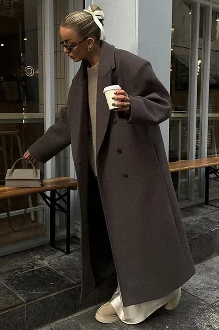 Oversized Long Coat for Women - Double-Breasted - Image 3