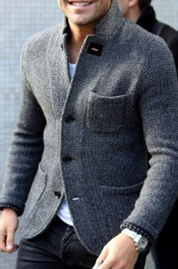 Casual Button-Down Jacket for Men - Stand Collar - Image 1