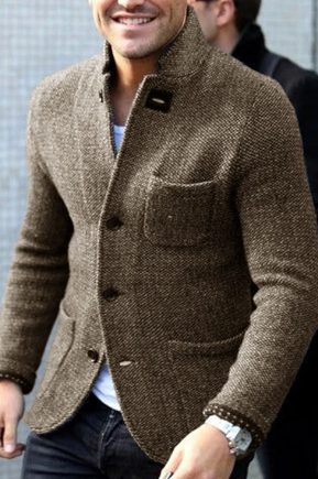Casual Button-Down Jacket for Men - Stand Collar - Image 3