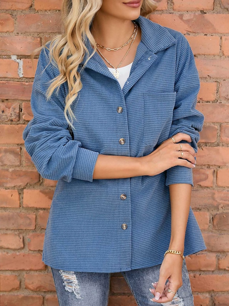 Waffle Knit Shirt Jacket for Women - Button-Down - Image 1