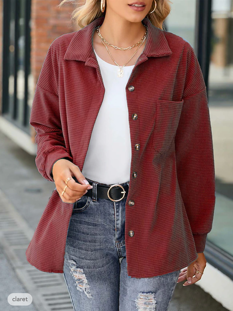 Waffle Knit Shirt Jacket for Women - Button-Down - Image 2